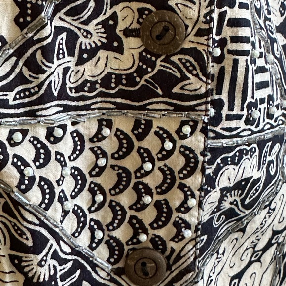 Effeci Vintage Creations Beige & Black Embroidery Button Vest SZ M Tie In Back - Picture 7 of 13